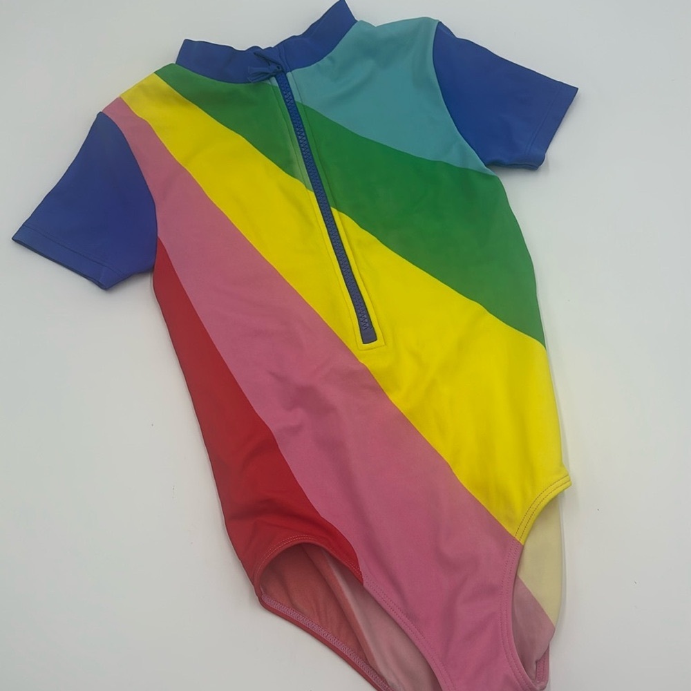 Boden Short Sleeve One Piece Rainbow Swimsuit with Zipper